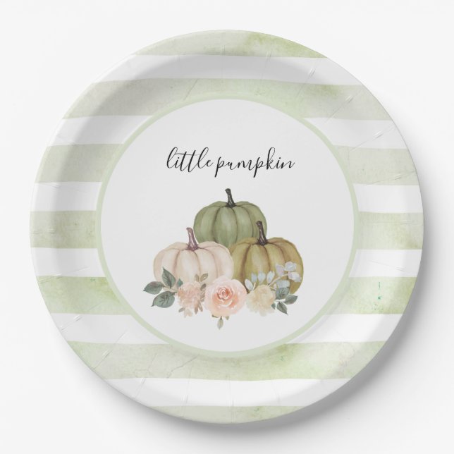 Assiettes En Carton Citrouille Sage Green Plaques Rustique Baby shower (Devant)