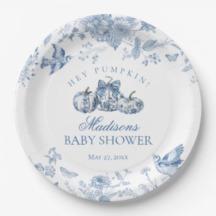 Assiettes En Carton Citrouille Toile Bleue Florale Bébé Shower Françai