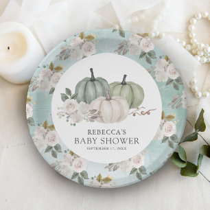 Assiettes En Carton Citrouille vert Sage Baby shower d'automne Floral