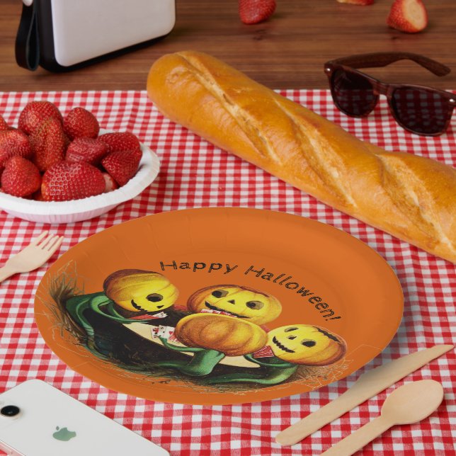 Assiettes En Carton Citrouilles aux cartes Plaque papier Halloween (Pique-nique)