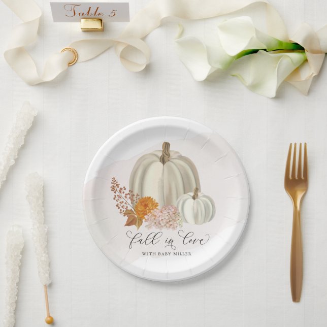 Assiettes En Carton Citrouilles blancs tomber dans l'amour Baby shower (Mariage)