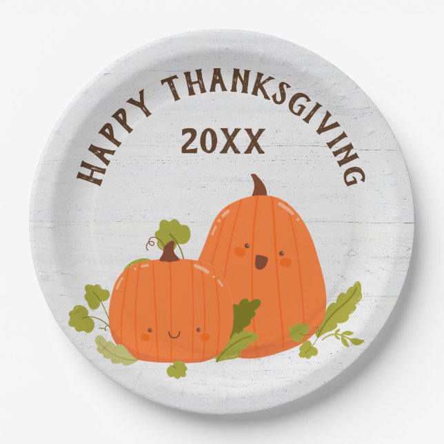 Assiettes En Carton Citrouilles bons thanksgivings Sur Bois (Devant)