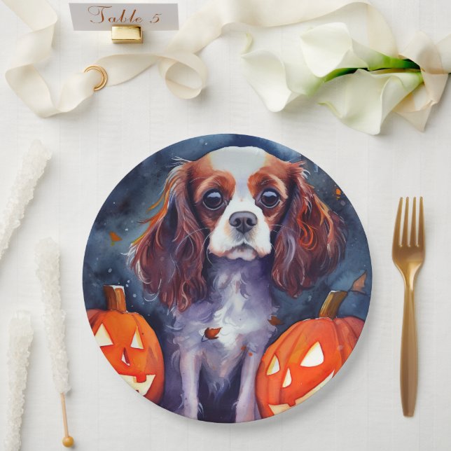 Assiettes En Carton Citrouilles Cavalier King Charles Spaniel Hallowee (Mariage)