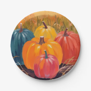 Assiettes En Carton Citrouilles d'automne   Art aquarelle de paysage a