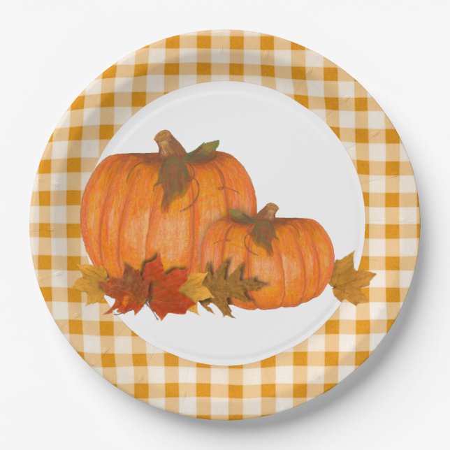 Assiettes En Carton Citrouilles d'automne du pays (Devant)