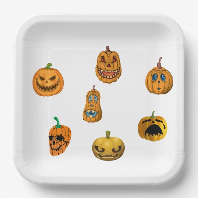 Assiettes En Carton Citrouilles d'Halloween. (Recto)