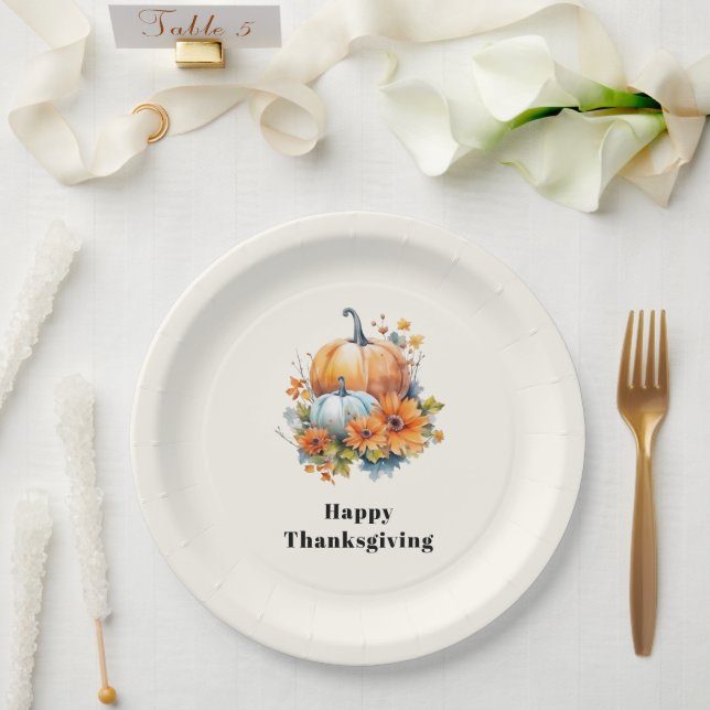 Assiettes En Carton Citrouilles et fleurs d'automne Thanksgiving (Mariage)