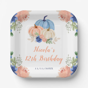 Assiettes En Carton Citrouilles floral bleu et bleu marine