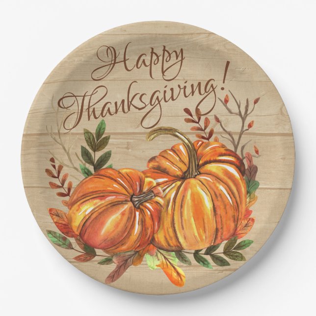 Assiettes En Carton Citrouilles rustiques de Thanksgiving (Devant)