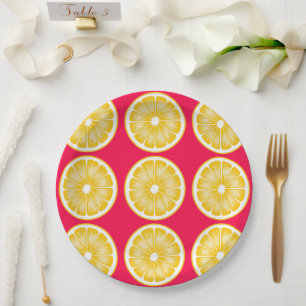 Assiettes En Carton Citrus Citron tranche Hot rose et jaune