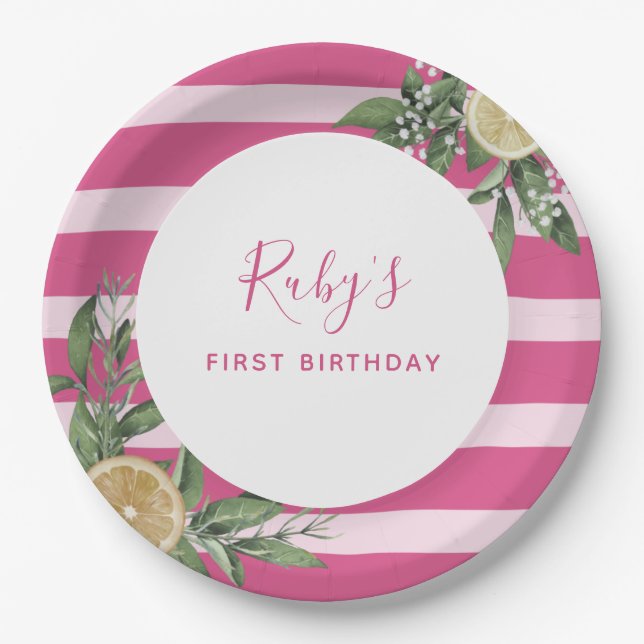 Assiettes En Carton Citrus Citrus Citrus rose Premier anniversaire (Devant)