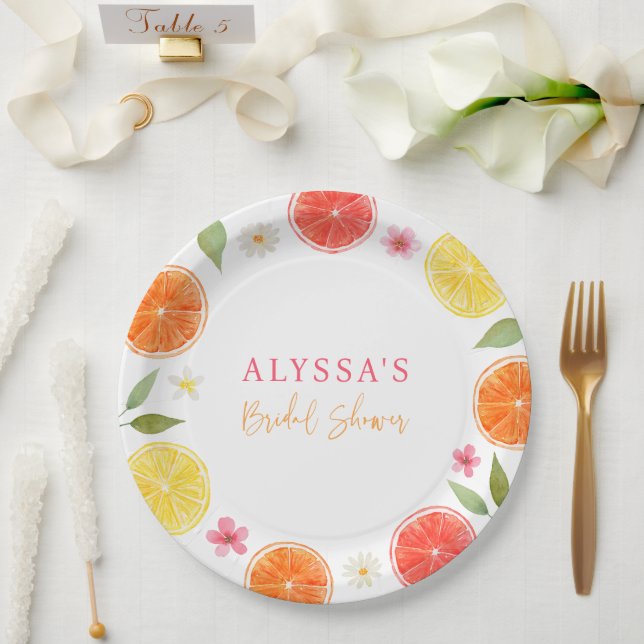 Assiettes En Carton Citrus Floral Citron Fête des mariées orange (Mariage)