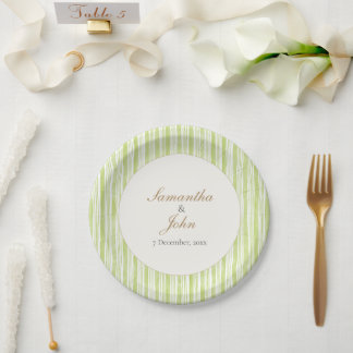 Assiettes En Carton Citrus Green Striped Retro Wedding Paper Plates