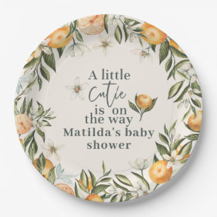 Assiettes En Carton Citrus, orange + fleurs baby shower décoration