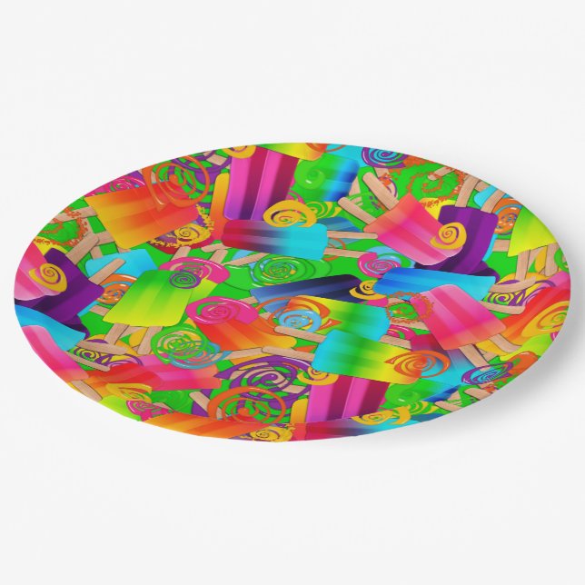 Assiettes En Carton CKC Popsicle Swirls, Neon-PAPER PLAQUES DE FÊTE (Angle)