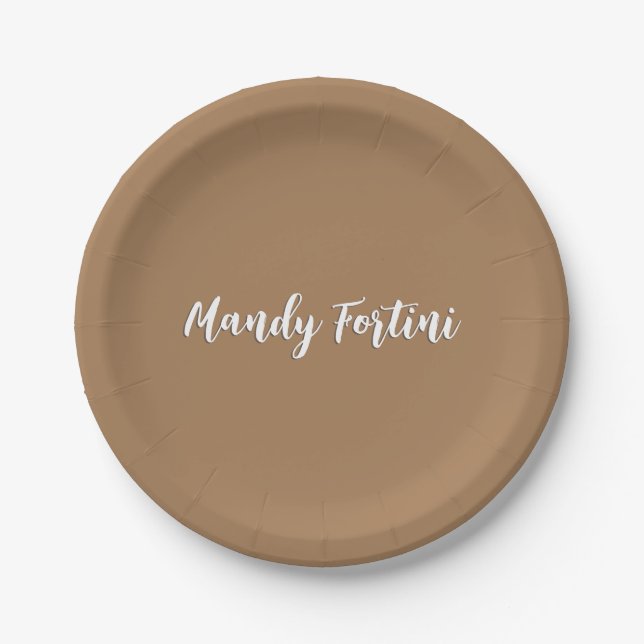 Assiettes En Carton Clair Brown Plain Élégante Calligraphie minimalist (Devant)