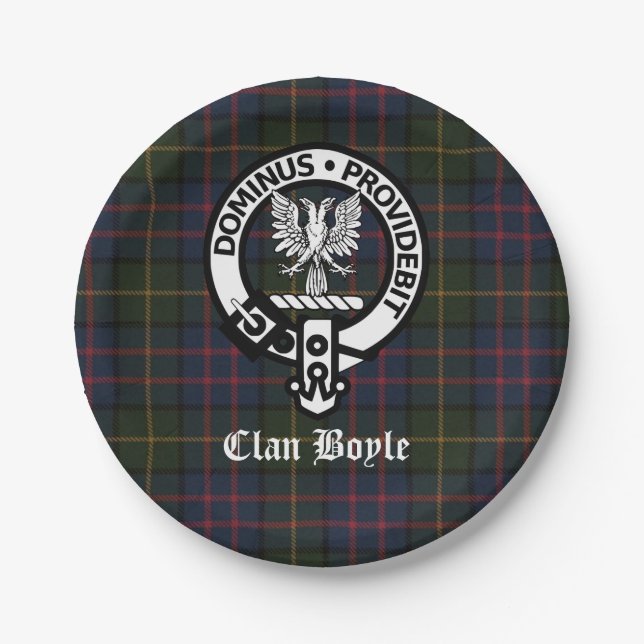 Assiettes En Carton Clan Boyle Crest Badge et Tartan (Devant)