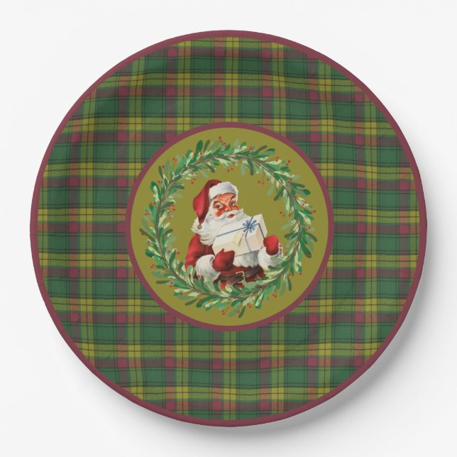 Assiettes En Carton Clan écossais Tartan MacMillan Noël Père Noël (Devant)