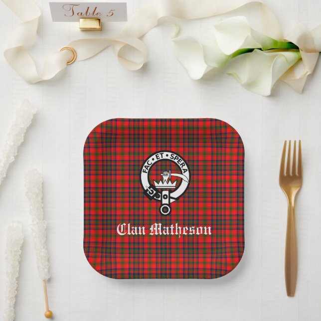 Assiettes En Carton Clan Matheson Crest Badge et Tartan (Mariage)