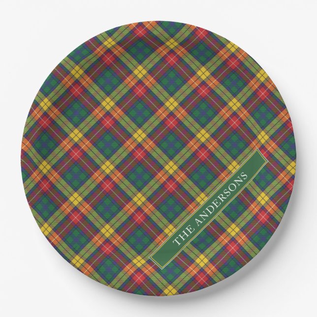 Assiettes En Carton Clan personnalisé Buchanan Tartan Plaid (Devant)