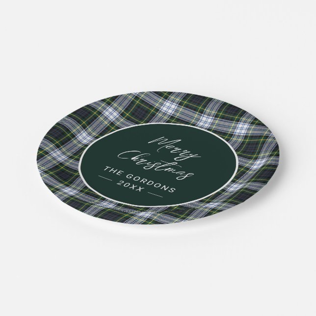 Assiettes En Carton Clan rustique à script vert plaid Gordon Tartan (Angle)