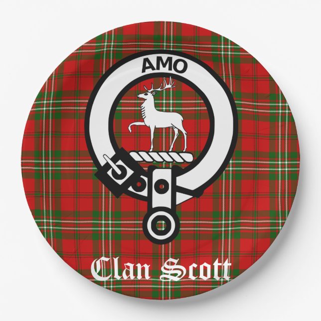 Assiettes En Carton Clan Scott Crest Badge et Tartan (Devant)