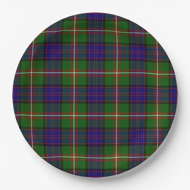 Assiettes En Carton Clanranald tartan bleu vert plaid (Devant)