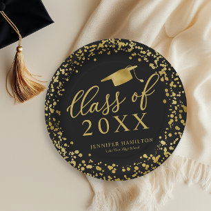 Assiettes En Carton Classe De 2021 Elégant Gold Black Graduation Party