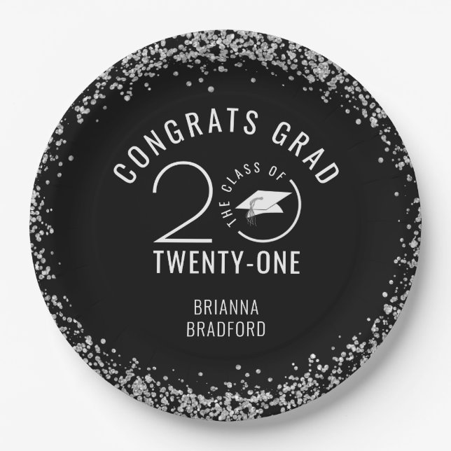 Assiettes En Carton CLASSE DE 2021 Graduation Parties scintillant Arge (Devant)