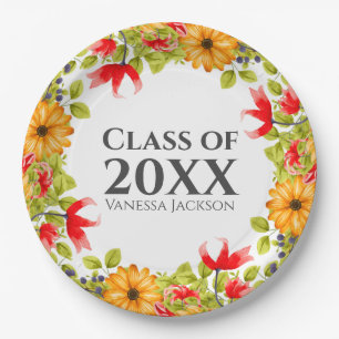 Assiettes En Carton Classe de 2023 Moderne brillant Floral Graduation