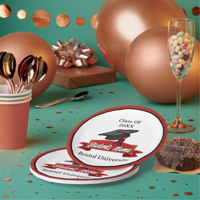 Assiettes En Carton Classe de 2023 Personnalisé Graduation Maroon Noir (Multi)