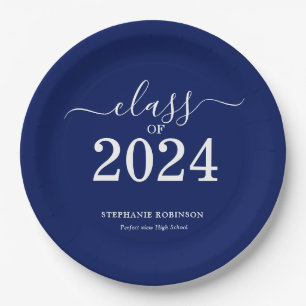 Assiettes En Carton Classe de 2024 Navy Blue Graduation Party