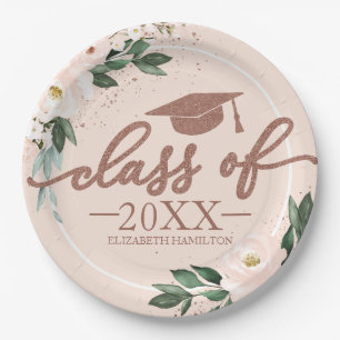 Assiettes En Carton Classe De 2024 Pink Blush Floral Graduation Party