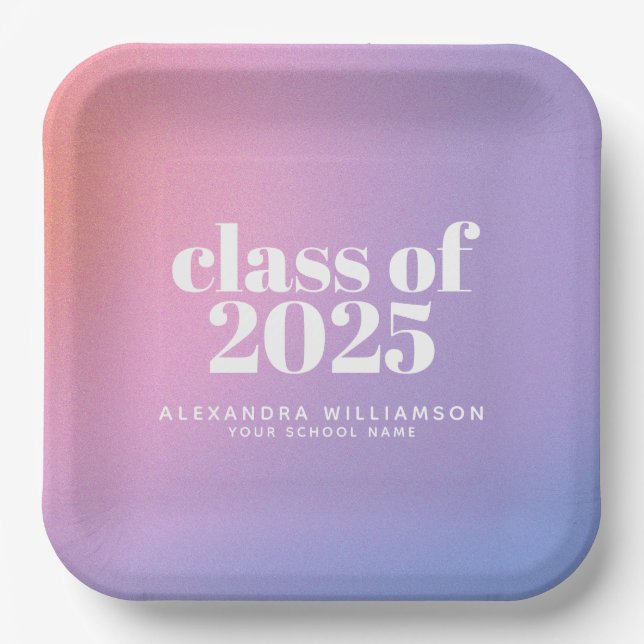 Assiettes En Carton Classe de 2024 Purple Gradient Graduation personna (Recto)