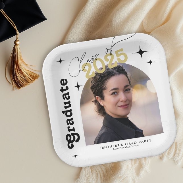 Assiettes En Carton Classe De 2025 Photo Graduation Party Retro (Créateur téléchargé)