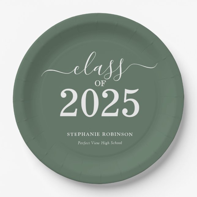 Assiettes En Carton Classe de 2025 Sage Green Graduation Party (Devant)
