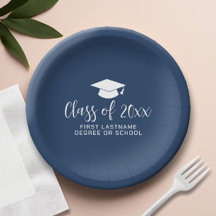 Assiettes En Carton Classe de 20xx Trendy Script and Name - Navy