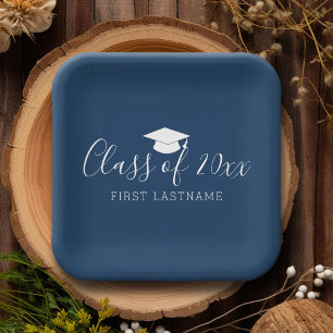 Assiettes En Carton Classe de 20xx Trendy Script and Name - Navy Blue