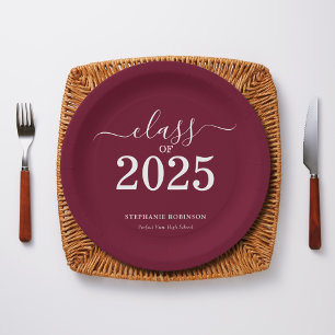 Assiettes En Carton Classe de Burgundy Graduation Party 2025