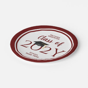 Assiettes En Carton Classe de Burgundy Red Graduate 2023