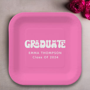 Assiettes En Carton Classe De Diplômés Rétro Hot Pink De 2024
