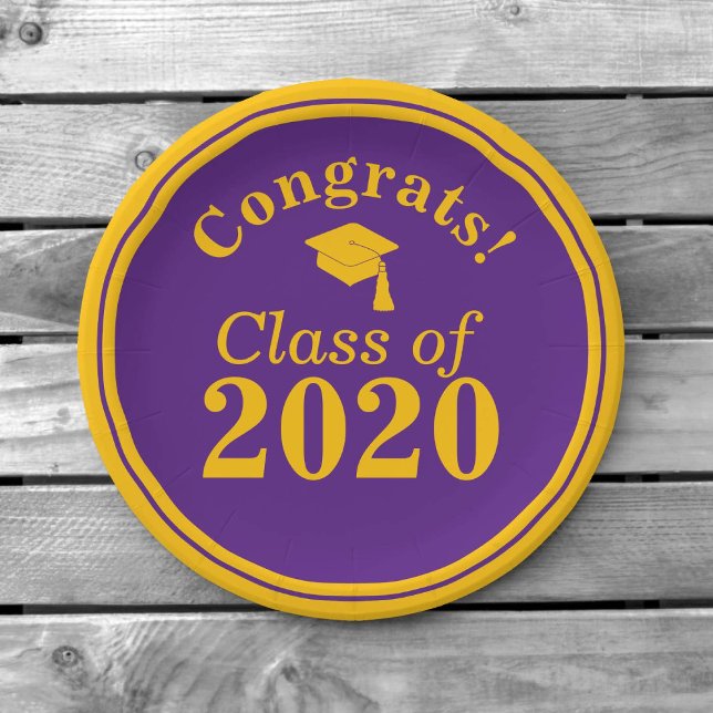Assiettes En Carton Classe de félicitations de 2023 Purple Gold (Créateur téléchargé)