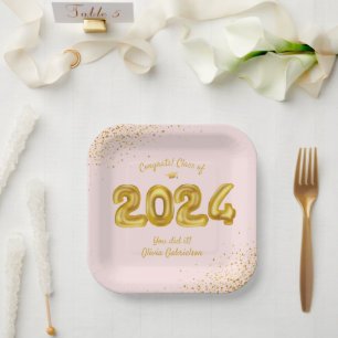Assiettes En Carton Classe de graduation de 2024 Ballons d'or rose Per