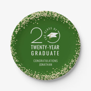 Assiettes En Carton Classe de Graduation Moderne Année Green Gold Conf