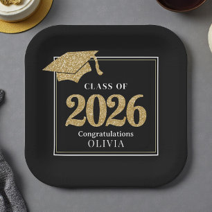 Assiettes En Carton Classe d'or et de noir 2026