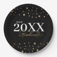 Assiettes En Carton Classe d'or noir Confetti moderne de 2024 Graduate
