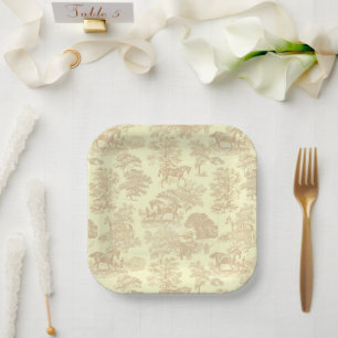 Assiettes En Carton Classé Élégant Chic Horses Toile Beige Crème