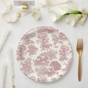 Assiettes En Carton Classé Élégant Chic Rose Cheval Toile de campagne