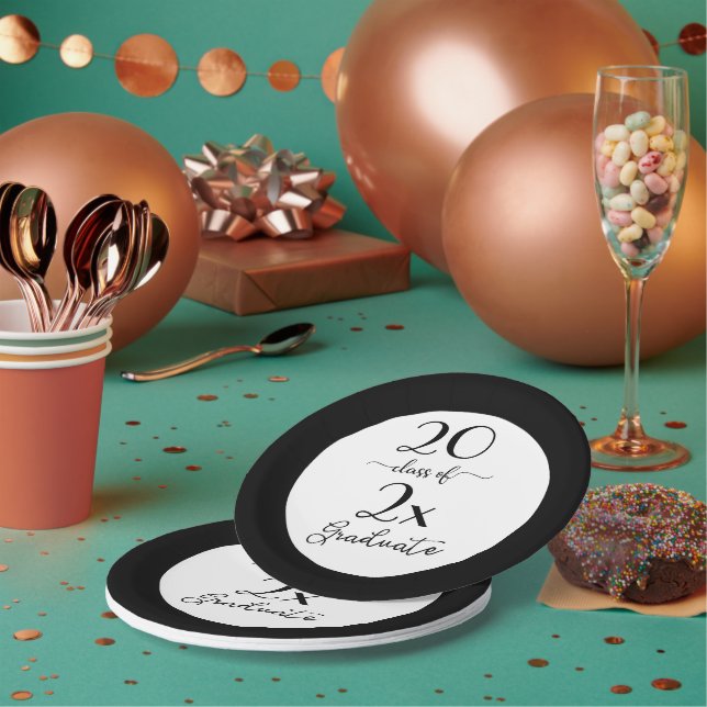 Assiettes En Carton Classe Élégante De 2025 Diplômée Typographie Noire (Multi)
