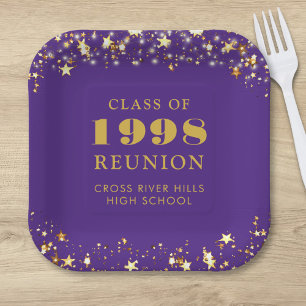 Assiettes En Carton Classe Reunion Purple Gold Stars Personnalisé